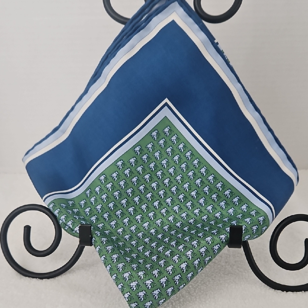 Vineyard Vines | Women's Elegant Blue Green Bull Motif Silk Scarf